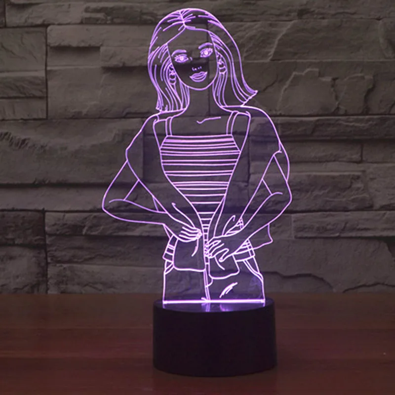 

3D Led 7 Colors Usb Nightlight Fashion Girl Touch Switch Shape Table Lamp Lighting Bedroom Bedside Decoration Kids Creative Gift