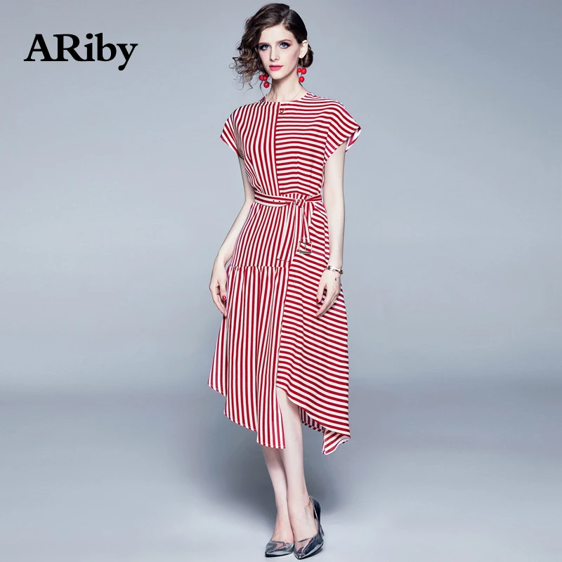 Женское облегающее платье aribby офисное в полоску с коротким рукавом и О-образным