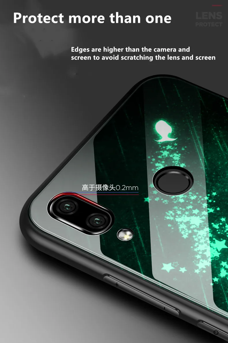 Чехол из закаленного стекла для Xiaomi Redmi 7 светящийся чехол с рисунком силиконовая