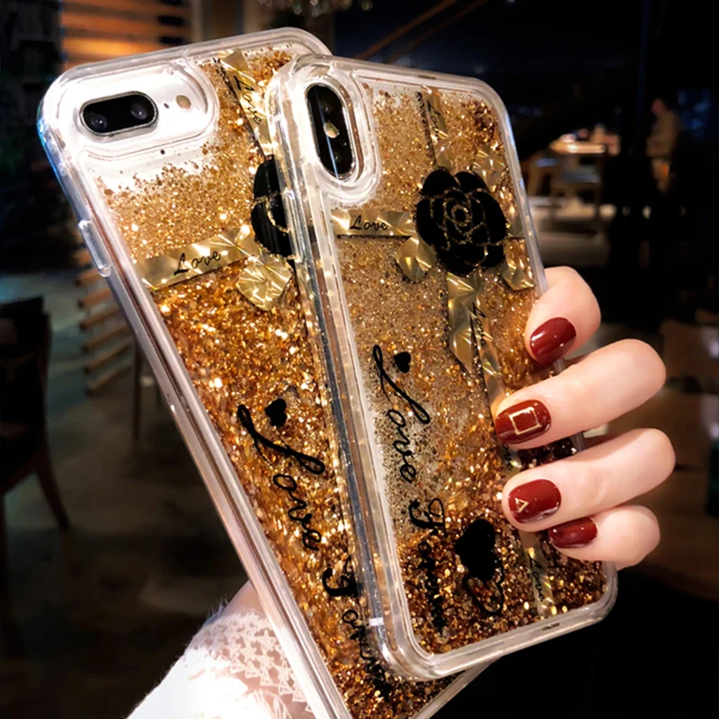 Kerzzil роскошный золотой блестящий зыбучий песок чехол для iPhone X 10 цветок Мягкий