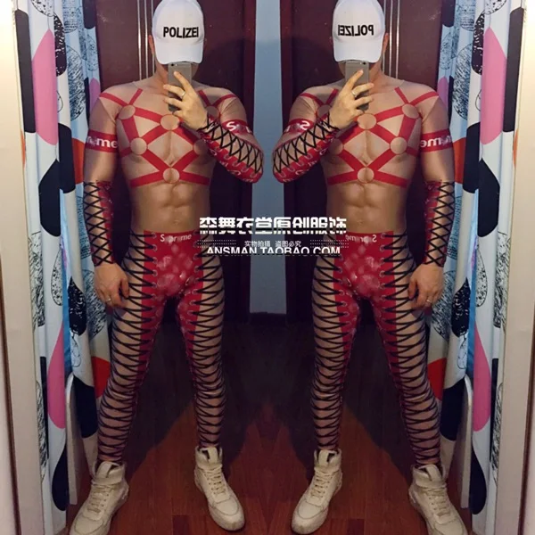 

New Bar Nightclub Male Singer Tide 3d Fake Muscle Abdominal Muscles Sexy Onesies Theme Party Men Hip Hop Costume Mens Jumpsuit