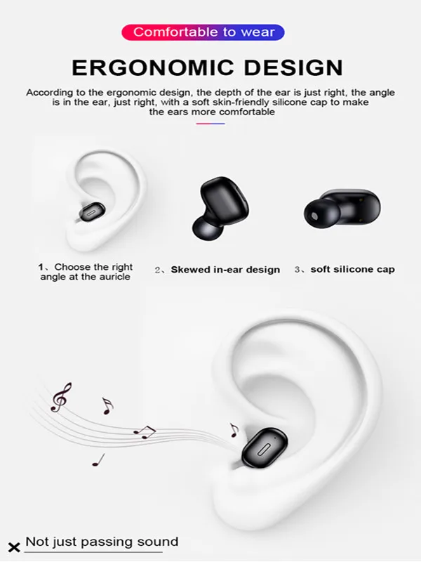 Mini T1 TWS V5.0 Bluetooth Earphone 3D Wireless Stereo Earbuds With Mic Portable HiFi Deep Bass Sound Cordless Dual Headset | Электроника