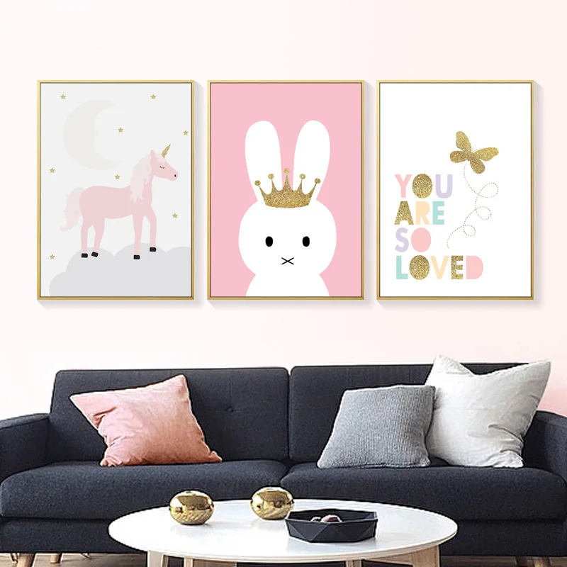 Девушки Room Decor Единорог плакат Kinderkamer кролика Nordic Стиль Дети украшения C Книги по