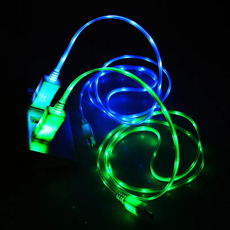 Яркий USB кабель для передачи данных цветной излучающий зарядный провод