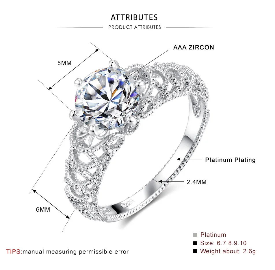 Новое полое серебряное кольцо с кристаллом женское свадебное микро-цирконием |