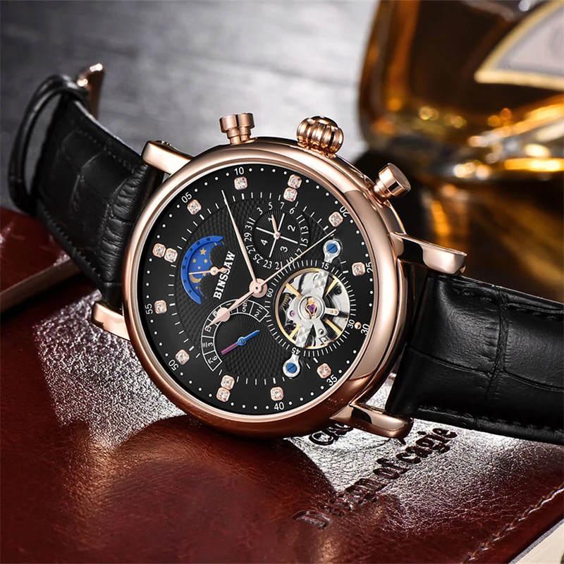 BINSSAW Мужские автоматические механические часы Tourbillon Роскошные брендовые модные