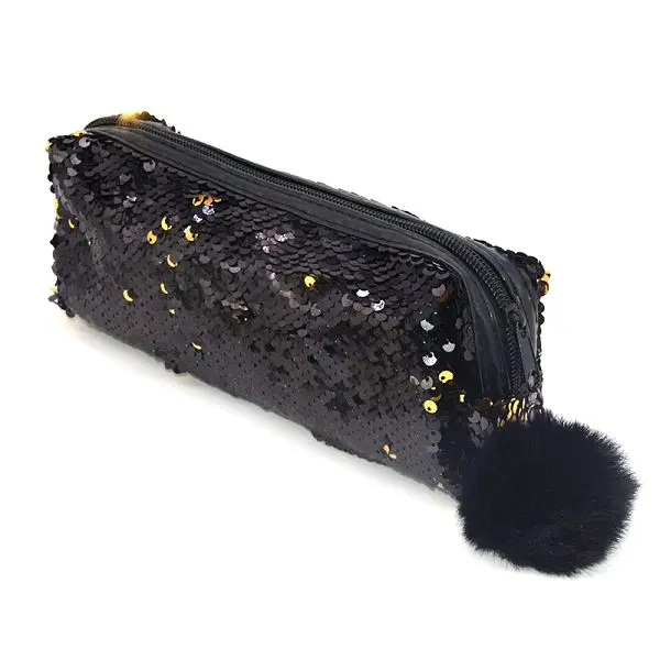 Black Чехол-карандаш с блестками, школьные принадлежности, Estojo Escolar Menina Trousse Stylo Crayon Estuche Kawaii Mesh Etui Pennen Cute For Girl - Цвет: Black