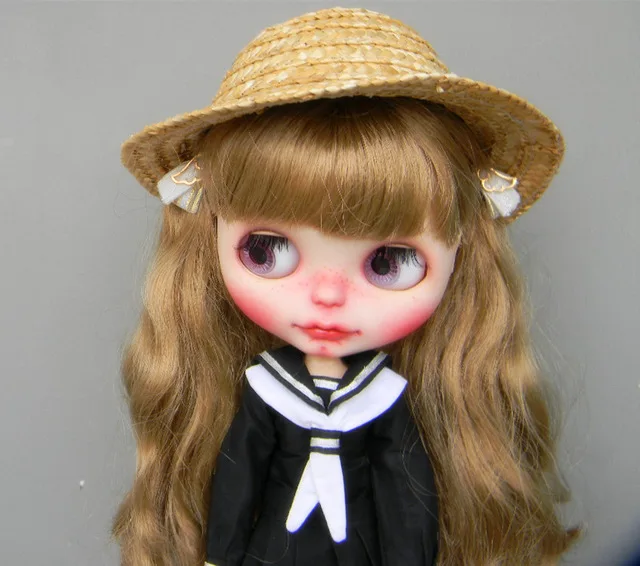 Бесплатная доставка соломенная шляпа ручной работы для куклы Blyth pullip dal jerryberry 1/3 BJD