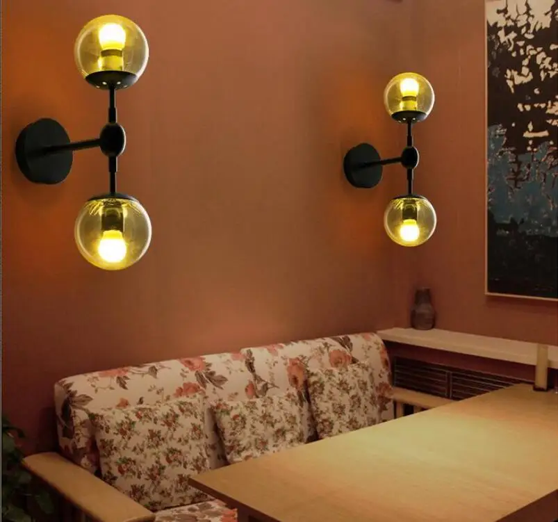 

New American country retro industrial loft living room lamp bedside wall lamp glass Beanstalk GY123