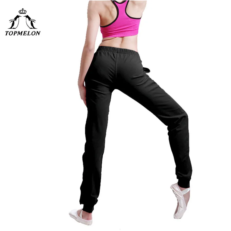Черный TOPMELON балетные танцевальные штаны для женщин, черные мягкие длинные эластичные штаны с карманом, гимнастические балеты, одежда для тренировок - Цвет: Черный