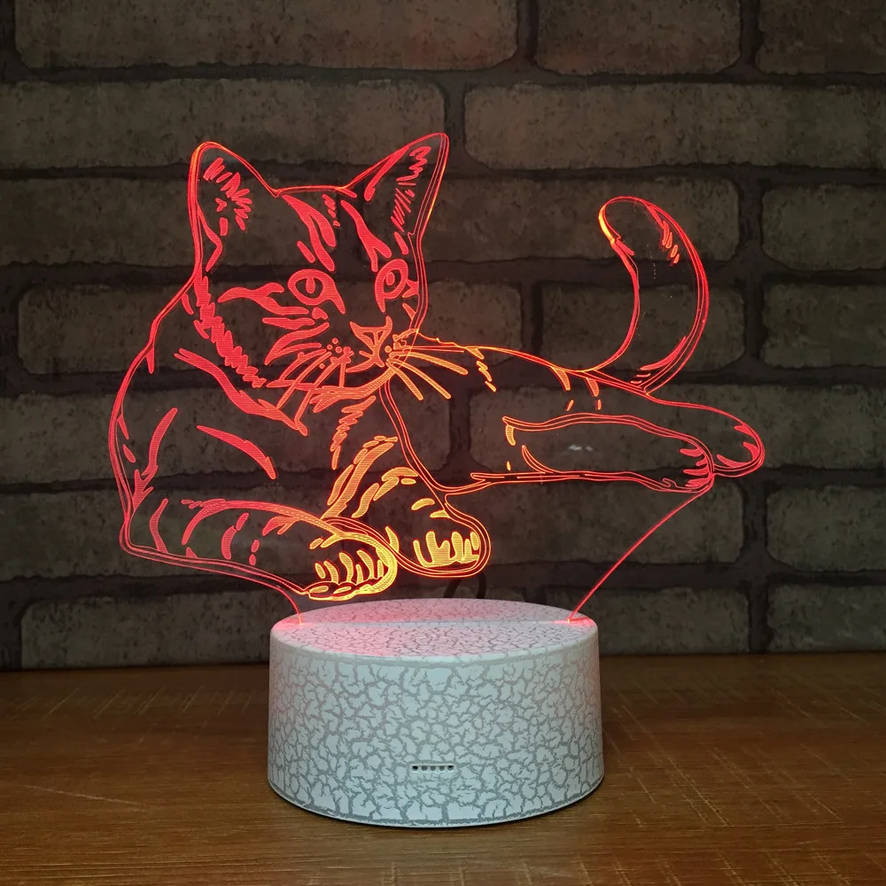 Креативный светодиодный Ночной светильник с милым рисунком кота 3D USB настольная