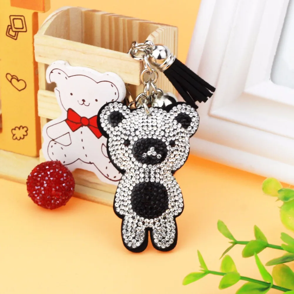 Высокое качество полностью Стразы милый медведь брелок для автомобиля кольцо