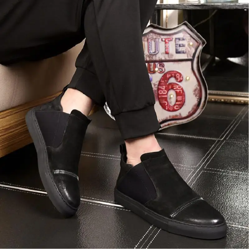 MYCOLEN/повседневные ботинки без застежки мужские зимние черные ботильоны из