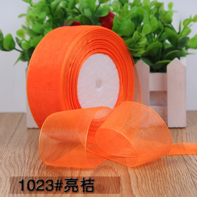 bright orange 40 мм(50 ярдов/партия) шифон органза ленты для свадьбы Вечерние декоративные подарочные упаковки ремесла Рождественский подарок обертывание ручной работы DIY материал - Цвет: bright orange