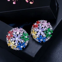 beaqueen brilliant colorful cz hollow out half ball big round stud earrings multicolor cubic zircon flower boho jewelry e135