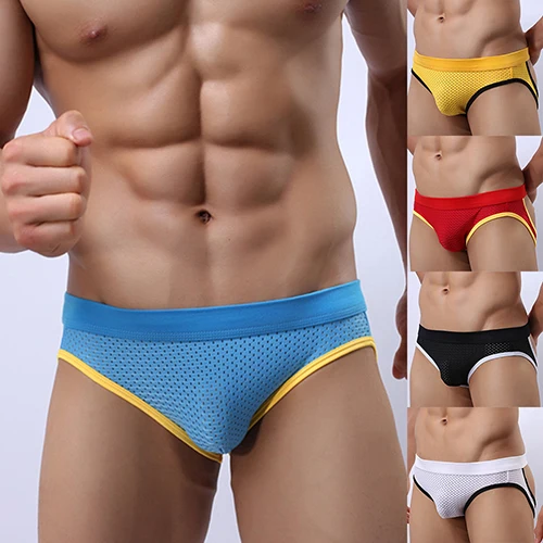 Мужские пикантные сетчатые трусы тонги с низкой талией|mesh bulge|low waistbriefs briefs |