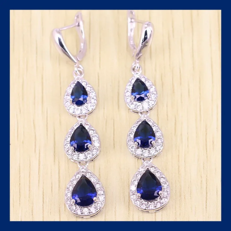 Женские длинные серьги в форме капли Reginababy серебряные с голубым кристаллом из