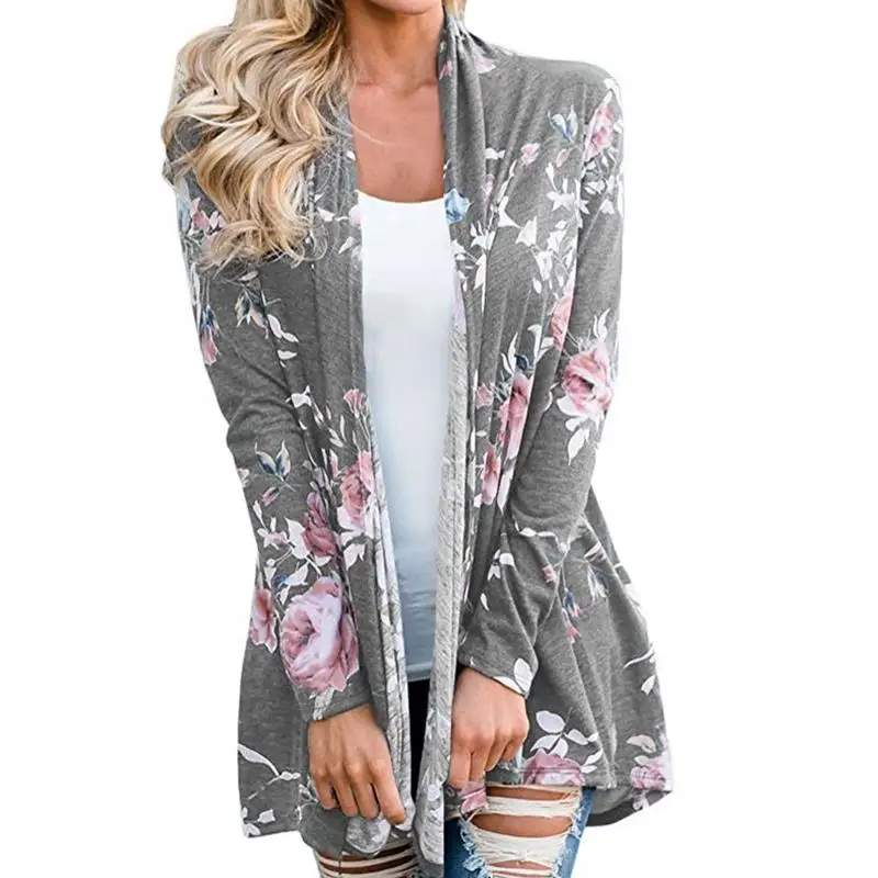 Женский длинный кардиган с цветочным принтом Осенний Повседневный длинным