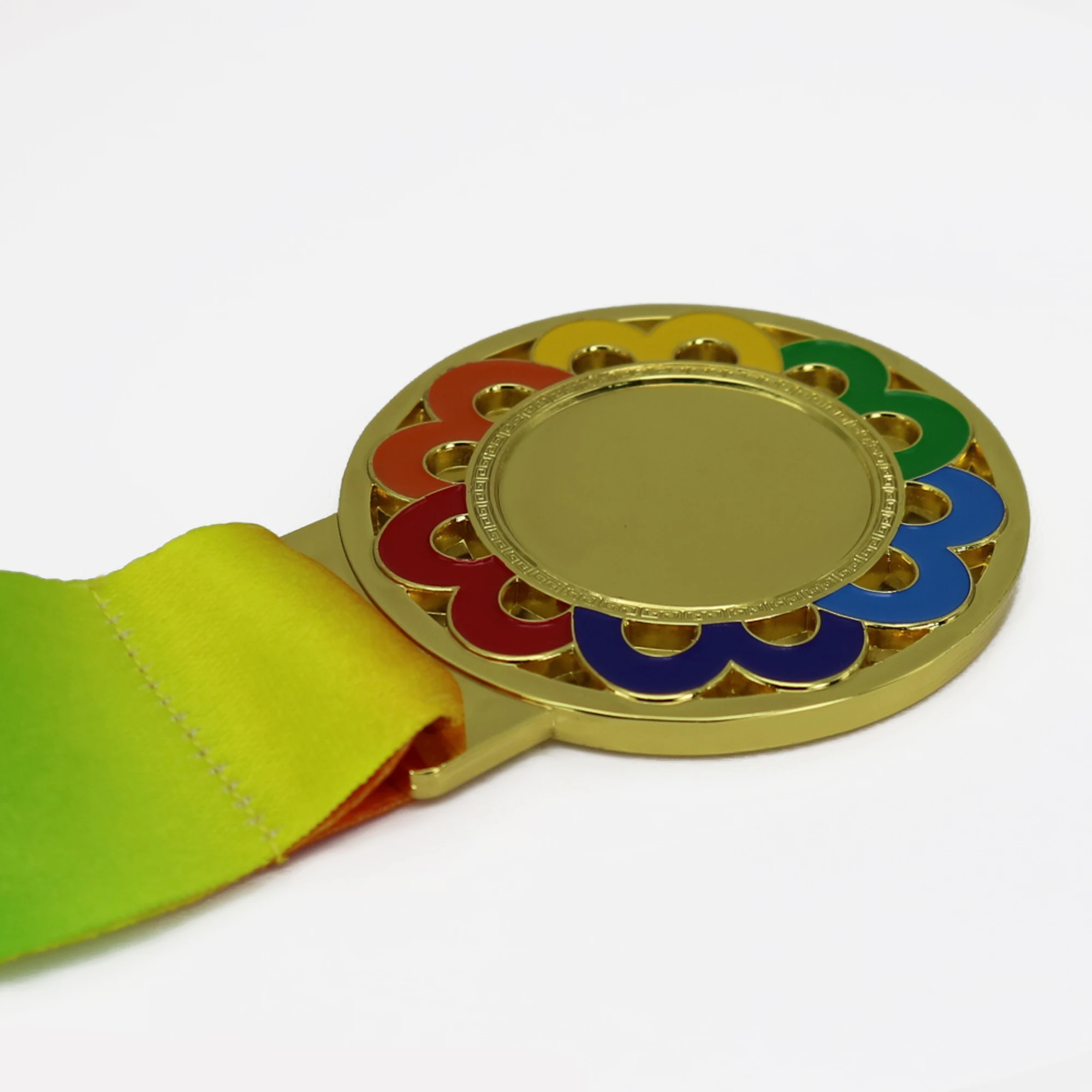 1PCS Dia 65MM Double Middle Blank Gold Color Medals with Colorful Ribbon Soft Ename Lacel Medal Flower | Дом и сад