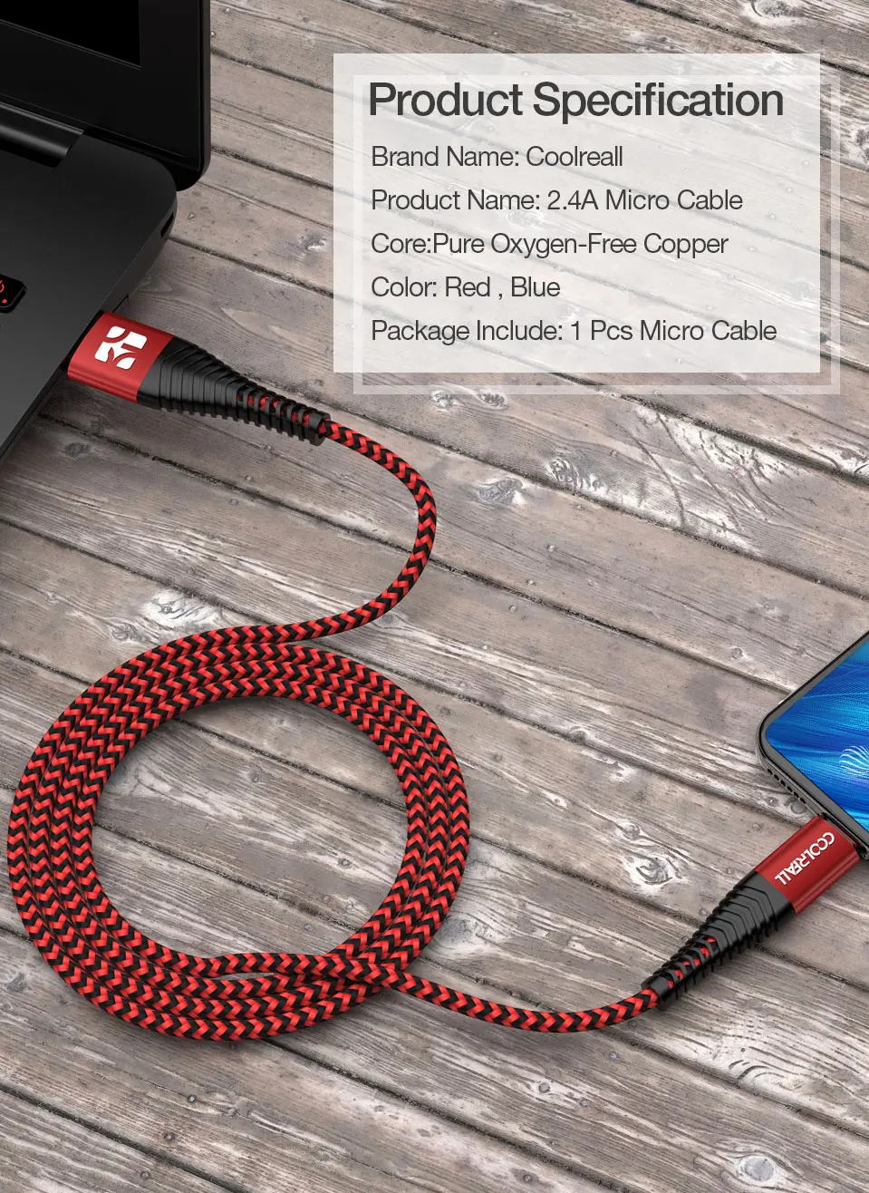 Coolreall 2.4A Micro USB кабель для быстрой зарядки USB кабель для передачи данных нейлоновый шнур синхронизации для samsung huawei Xiaomi LG Andriod Micro usb кабели