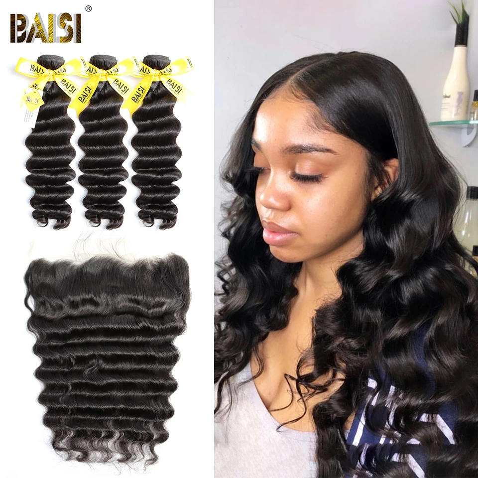 BAISI Hair необработанные человеческие волосы перуанские девственные натуральные волнистые волосы 3 пучка с фронтальной