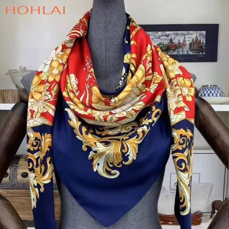 Саржевый шелковый шарф для женщин большой shawls130см* 130 см цветочный принт шарфы палантины квадратная бандана роскошный брендовый шарф для женщин