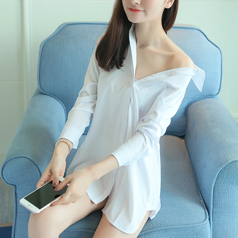 Женская блузка с длинным рукавом My NewIn белая однотонная v образным вырезом и