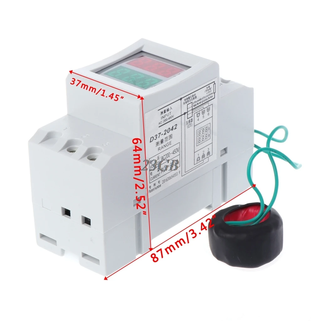 

2P 36mm Din Rail Dual LED Voltage Current Meter Voltmeter Ammeter AC 80-300V 250-450V 0-100A M01