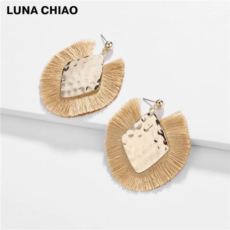 brown LUNA CHIAO, осенний стиль, ювелирное изделие, серьги, богемный стиль, бахрома, кисточка, Bijoux, массивные серьги для женщин - Окраска металла: brown