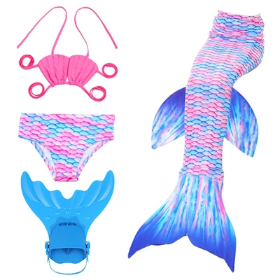 Blue Pink - Blue Fin Купальник для купания для девочек с бикини Ариэль хвост русалки для купания купальный костюм с плавниками для детей Русалка и нож для подводной охоты - Цвет: Blue Pink - Blue Fin