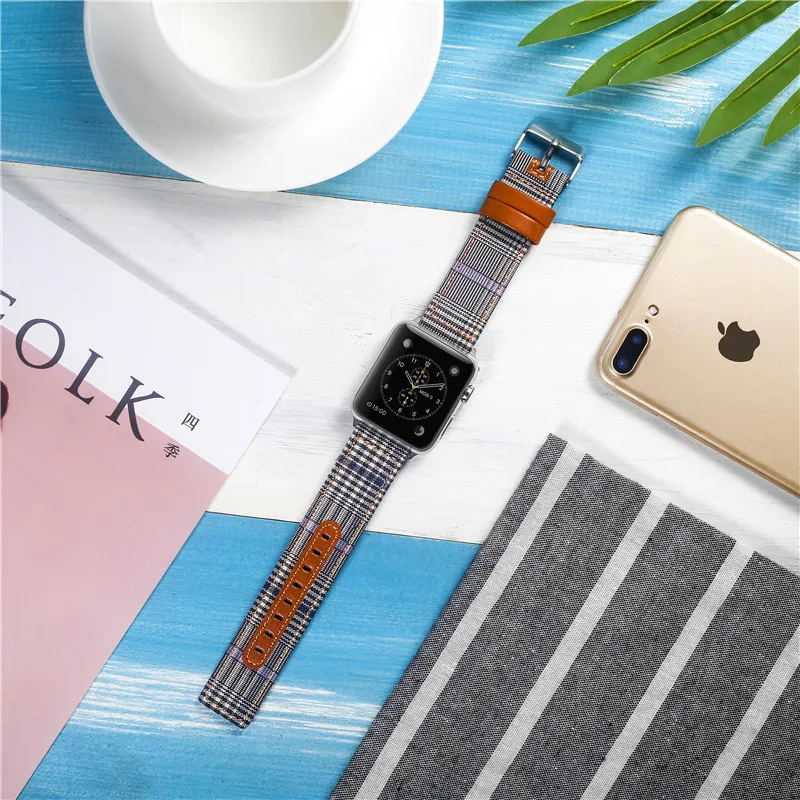 Многоцветный кожаные джинсовые часы ремешок для наручных часов Apple Watch 4/3/2/1 сменный переходник спортивный браслет для наручных часов Iwatch серии 38/42/40/44 мм