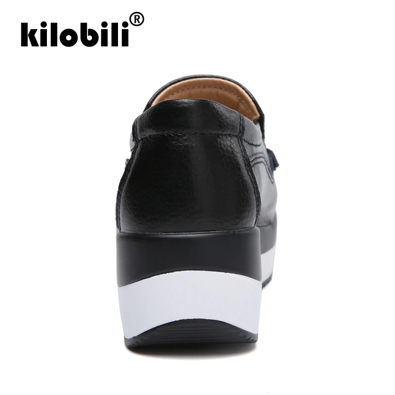 Kilobili 2019 Весна Женские туфли лодочки обувь кроссовки на танкетке кожаные