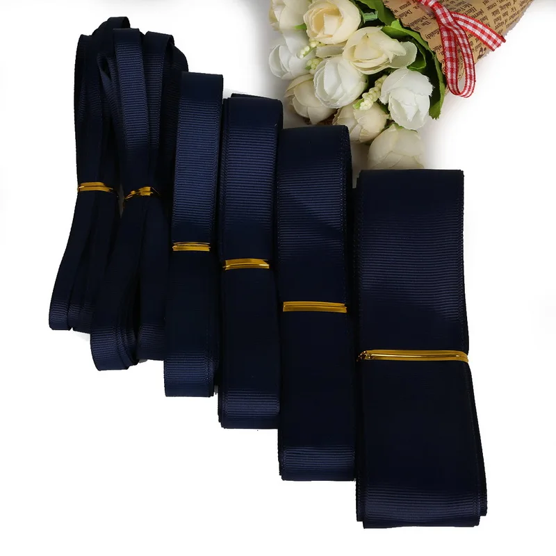 Высококачественная темно-синяя подарочная упаковка 7-38 мм 5 ярдов корсажная лента