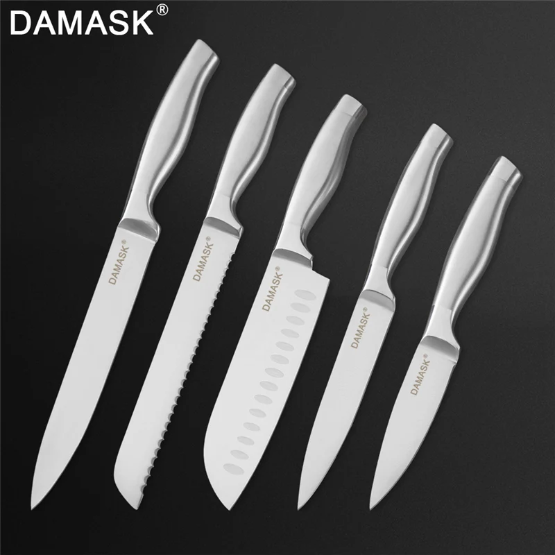 5 PCS Sets Дамасские наборы шеф-ножей из нержавеющей стали, кухонный нож, нож для приготовления мяса, рыбы, фруктов, нож для очистки овощей, кухонная утварь - Цвет: 5 PCS Sets