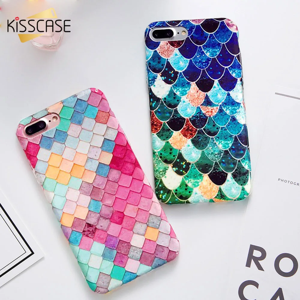Kisscase Жесткий чехол для ПК iPhone 5 5S SE X 10 Обложка 3D Mermaid Scale Сквайна Светящиеся чехлы 6