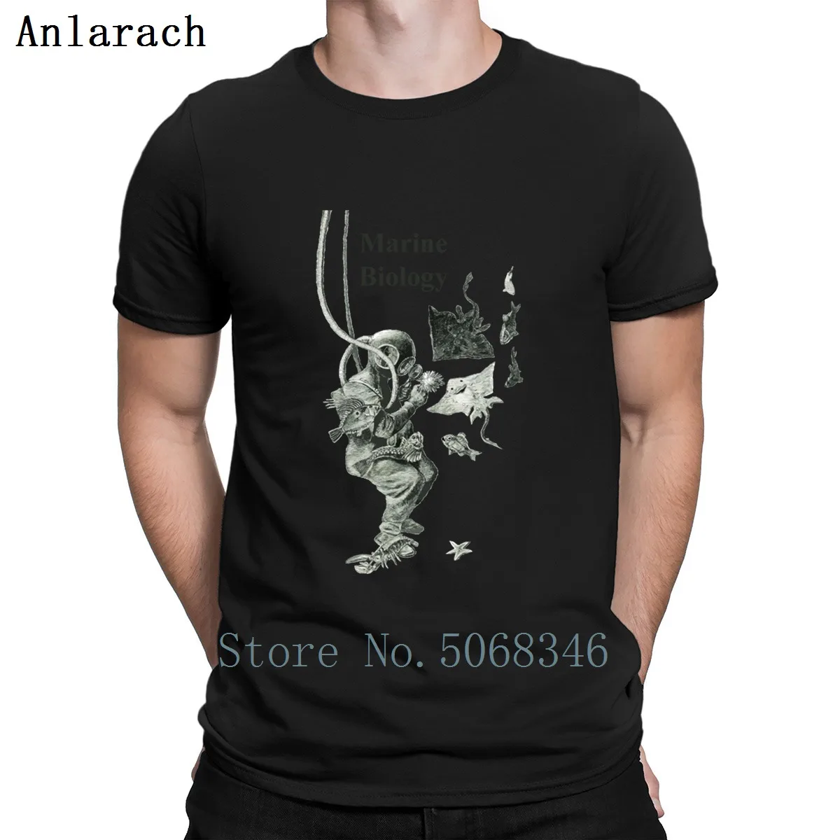 Vintage Marine Biology Diver With Diving Helmet T Shirt Round Neck Solid Color Summer Cotton Gift New Fashion Custom | Мужская одежда