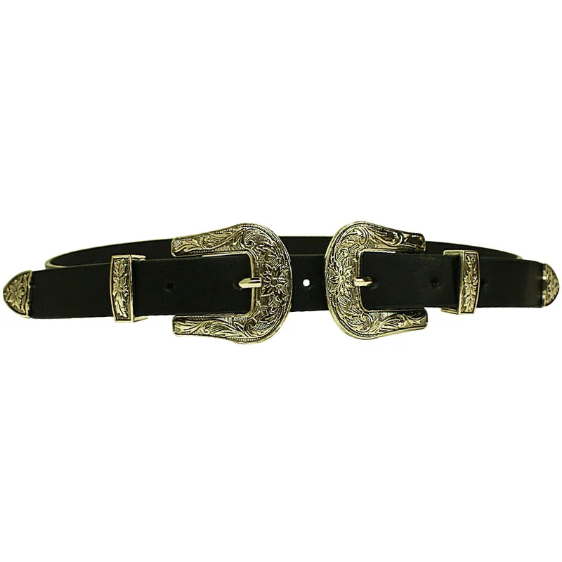 Hot selling Women Black Leather Western Cowgirl Waist Belt Metal Buckle Waistband New trend Belts for Women