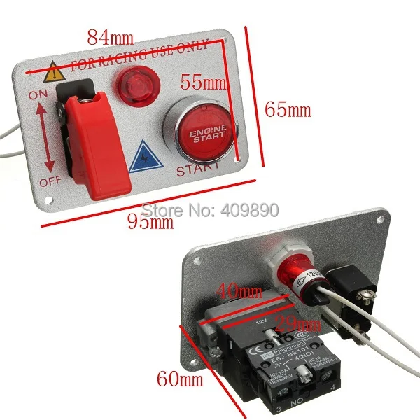 100 шт./лот 12 в автомобильный Выкидной гнездо нажимной красный кнопка запуска
