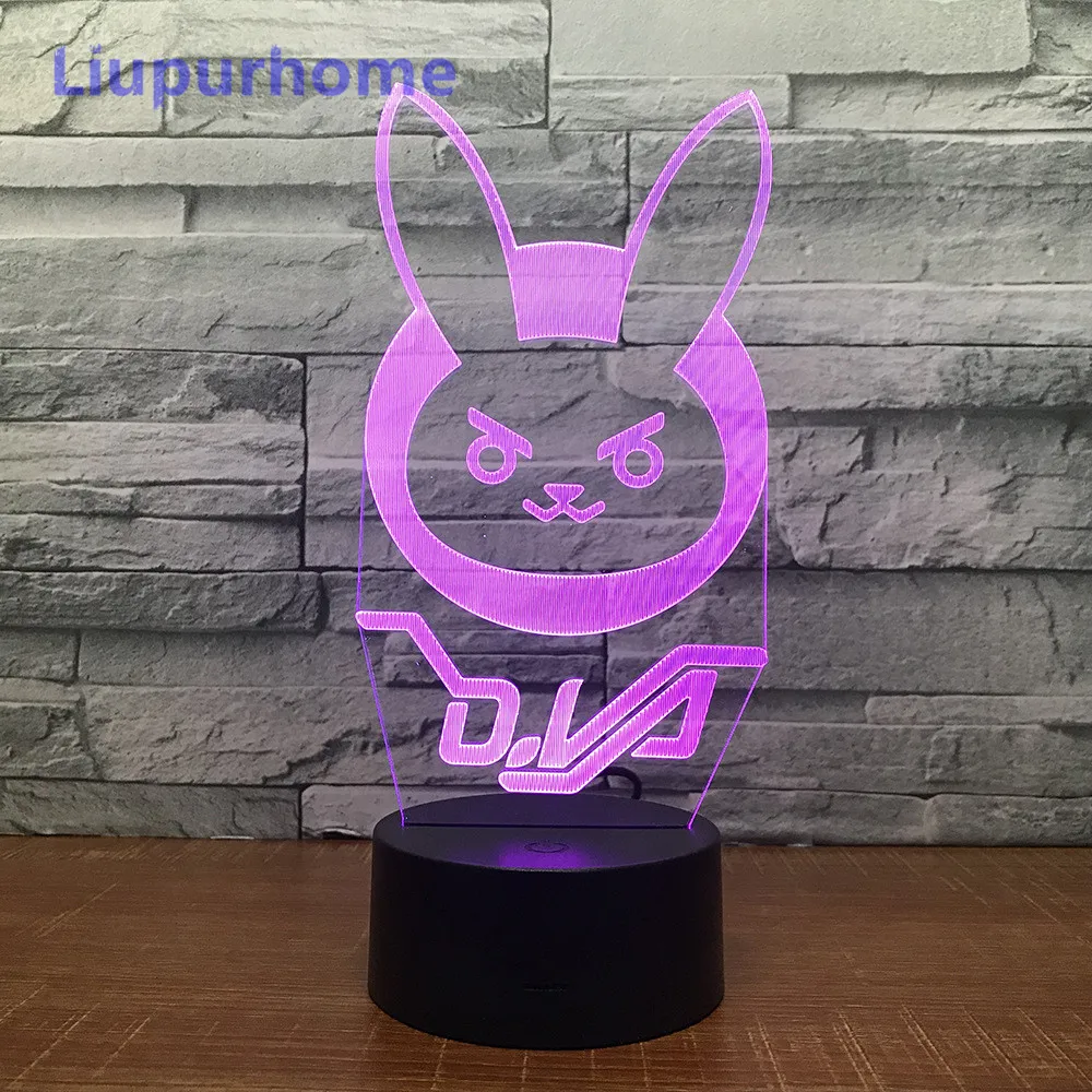 Светодиодный 3d светильник с милым мультяшным Кроликом цветные вечерние