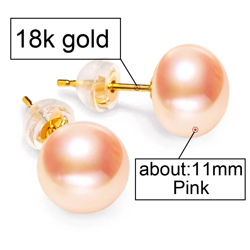 FENASY 18K золотые серьги, жемчужные ювелирные изделия, жемчужные классические 18k желтые золотые серьги-гвоздики для женщин, Подарочная коробка, свадебные серьги для любви - Цвет камня: about 11mm pink