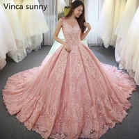 vinca sunny 2022 sleeveless pink wedding dresses lace applique long tail backles vestidos de novia luxury princess wedding dress