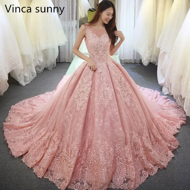 Женское свадебное платье без рукавов vinca sunny розовое кружевное с длинным хвостом
