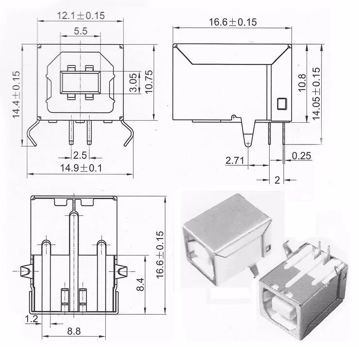 10 шт. боковой порт USB B Тип гнездо разъем emale 90 градусов изгиб контактный разъем для принтера интерфейс передачи данных