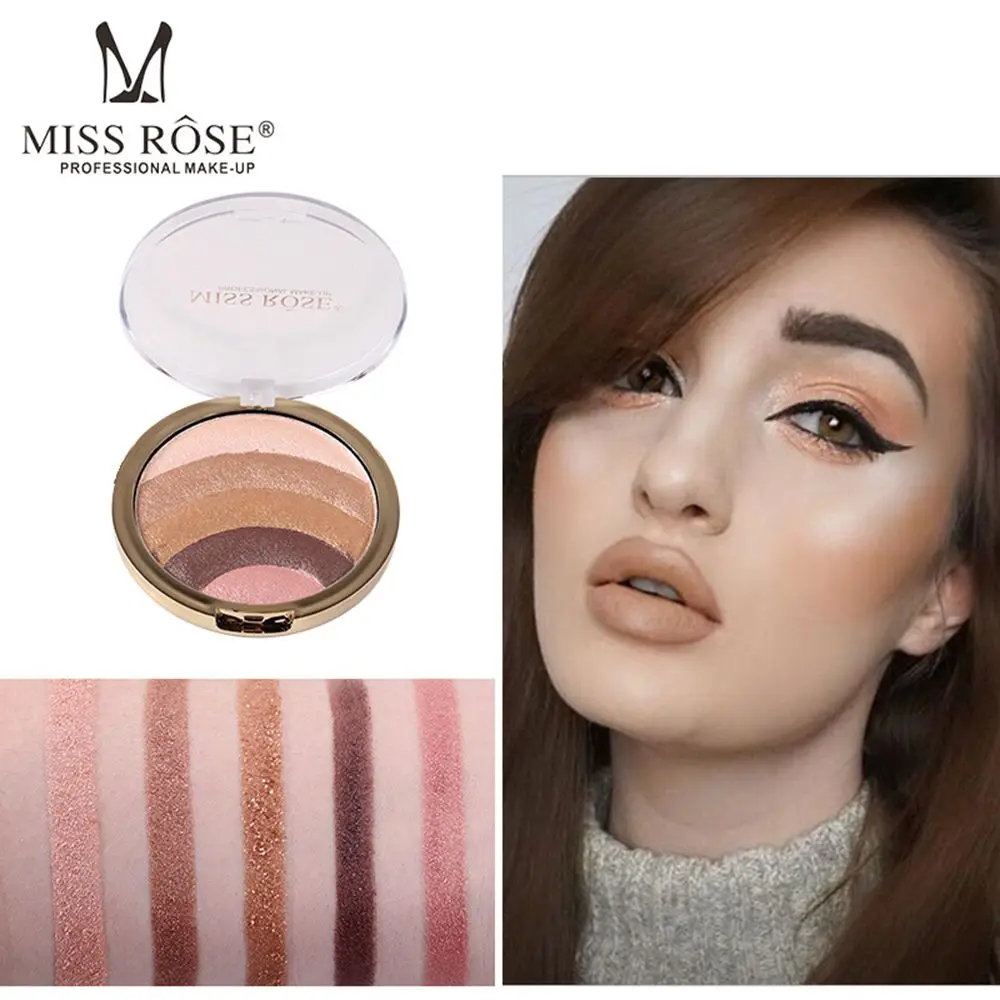 Miss Rose 10 Colors Rainbow Highlighter Blush Bronzer Face Powder Glow Multi-functional Glitter Powder Lazy Women Makeup