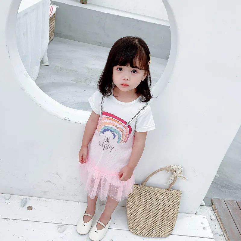 Милое детское Радужное платье летняя детская одежда с радугой платье-пачка