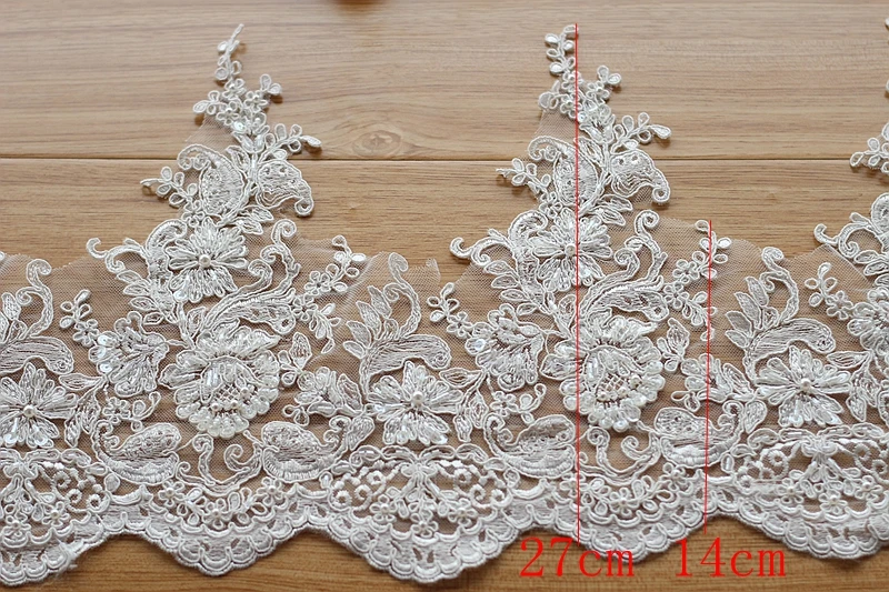 Ivory Alencon Lace Trim High Quality Hand Made Beaded Sequined Wedding Embroidered Retro Bridal 10.6'' Wide 1yard | Дом и сад