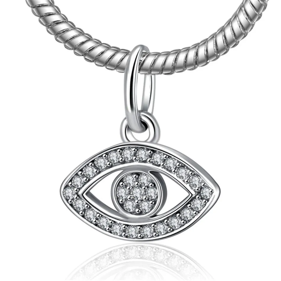 Authentic 925 Sterling Silver Bead Eye Full CZ Crystal Hanging Pendant Beads Fit Women Pandora Bracelet DIY Charms Jewelry | Украшения и