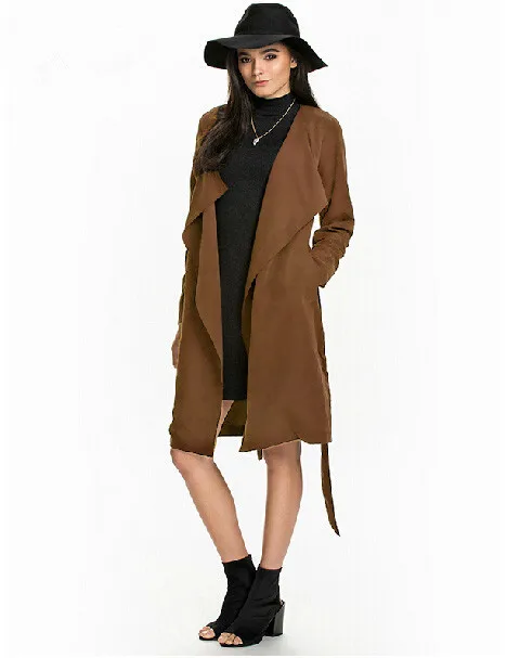 Элегантные офисные женские тренчи весенние длинные рукава отложной воротник