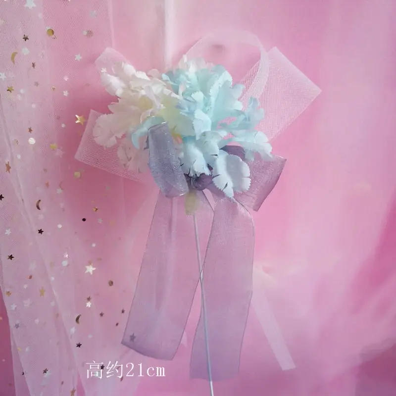 Blue white tassel Искусственные цветы розы Пион Торт Топперы Свадебные помолвки десерт украшения на День святого Валентина вечерние принадлежности прекрасный подарок - Цвет: Blue white tassel