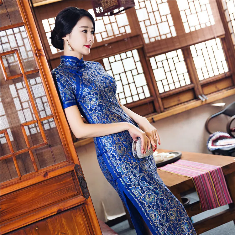 Новое поступление, ярко-розового цвета Для женщин кружева с длинным Cheongsam моды китайский Стиль элегантное платье Qipao Vestido Размеры S M L XL XXL XXXL 23621C